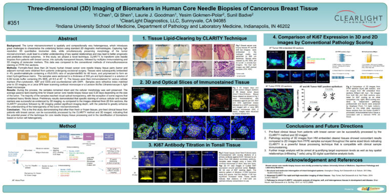 Abstract 5915: Three-dimensional, 3-D, multiplex imaging of biomarkers in tumor tissue. Sharla L. White, Sarah McCurdy and Laurie J. Goodman. AACR Annual Meeting 2017; April 1-5, 2017; Washington, DC